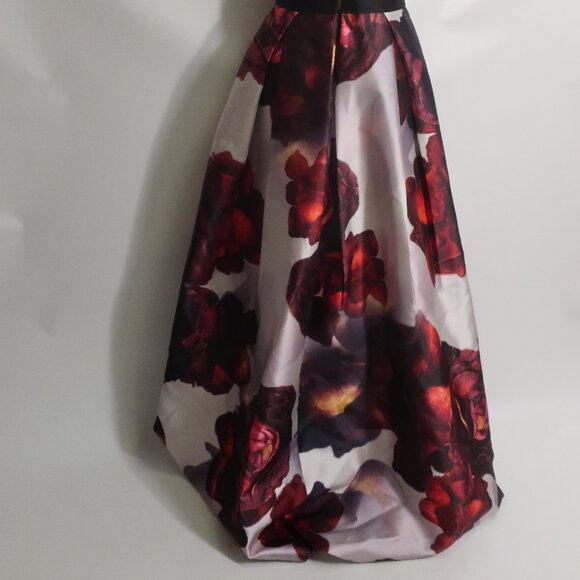 Womens Monique Lhuillier Plum Black Red Strappy V-Neck Floral Maxi Gown Dress 8 - Picture 14 of 15